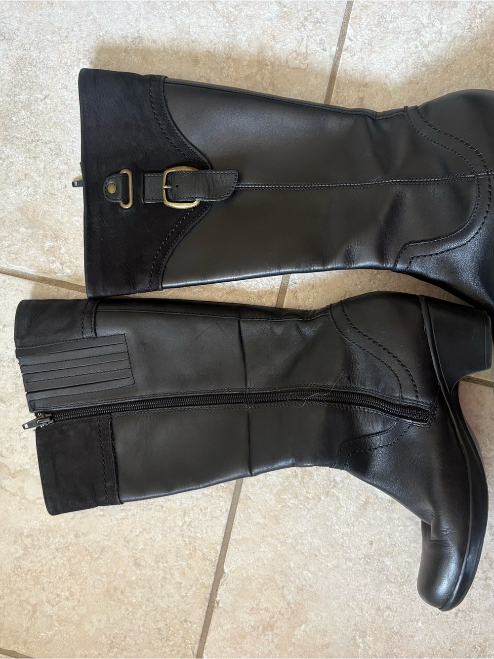 Clarks Black Leather Knee-High Zip Boots